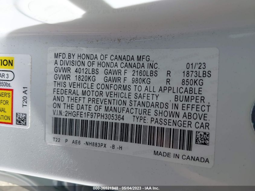 2023 HONDA CIVIC SEDAN TOURING - 2HGFE1F97PH305364