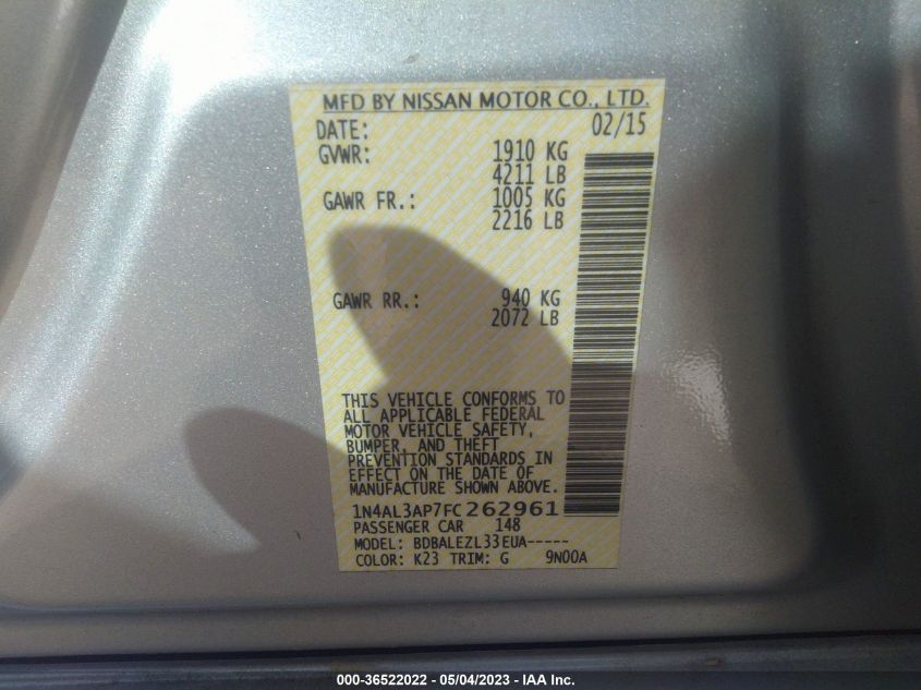 2015 NISSAN ALTIMA 2.5 - 1N4AL3AP7FC262961