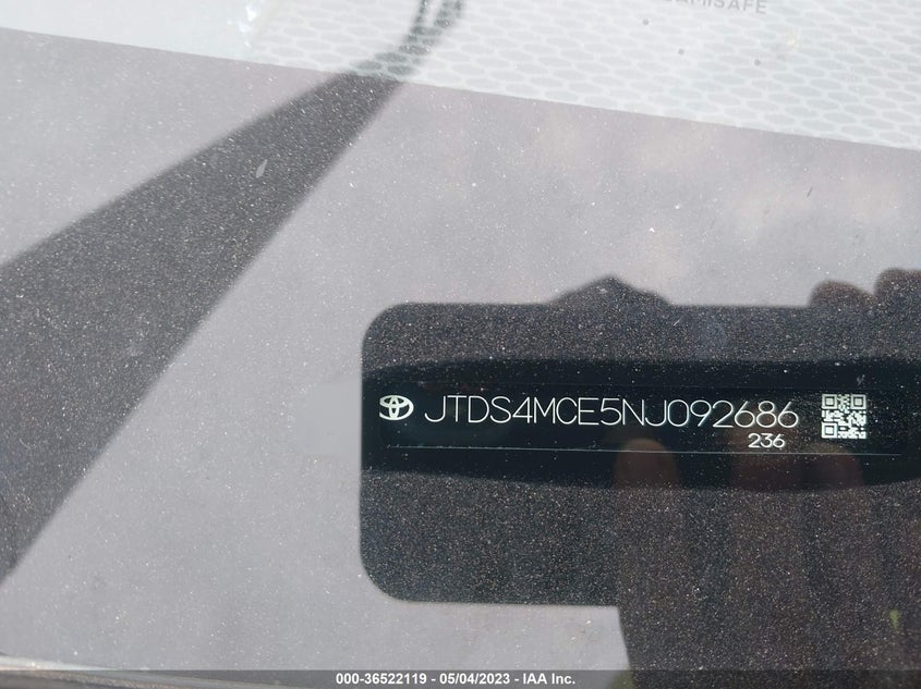 VIN JTDS4MCE5NJ092686 2022 TOYOTA COROLLA SE/SE NIGHTSHADE/APEX SE