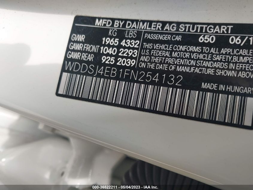 2015 MERCEDES-BENZ CLA-CLASS CLA 250 - WDDSJ4EB1FN254132