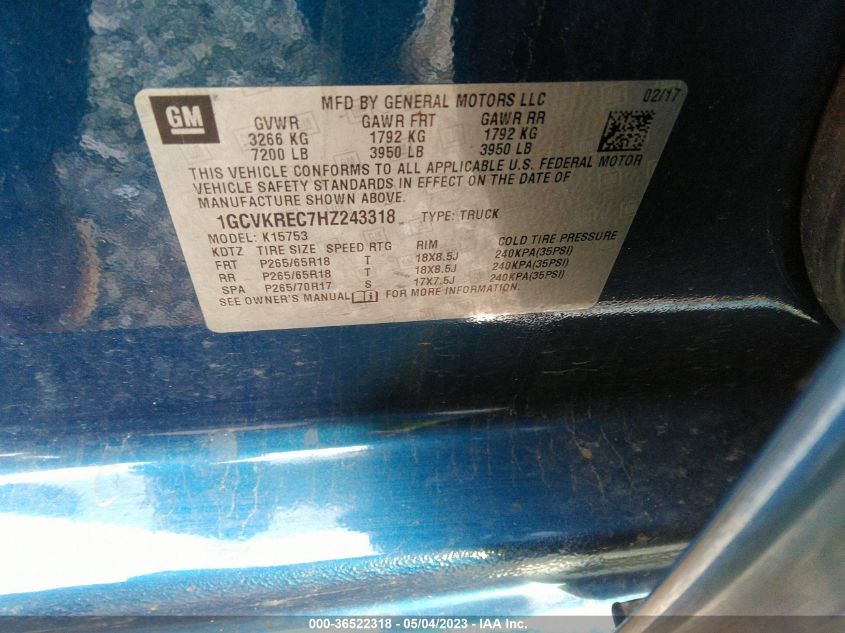 2017 CHEVROLET SILVERADO 1500 LT - 1GCVKREC7HZ243318