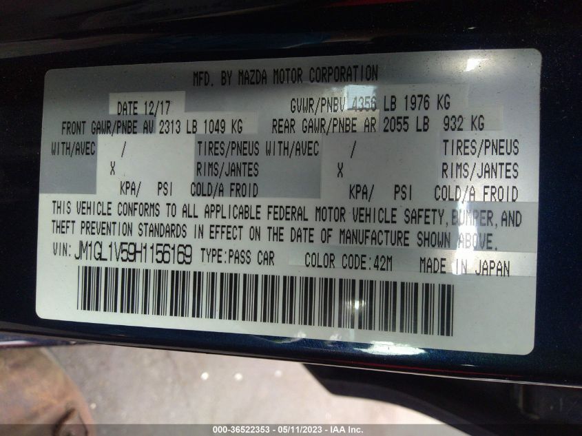 2017 MAZDA MAZDA6 TOURING - JM1GL1V59H1156169