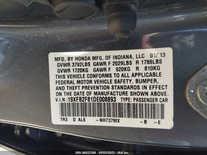2013 HONDA CIVIC SDN EX - 19XFB2F81DE008893
