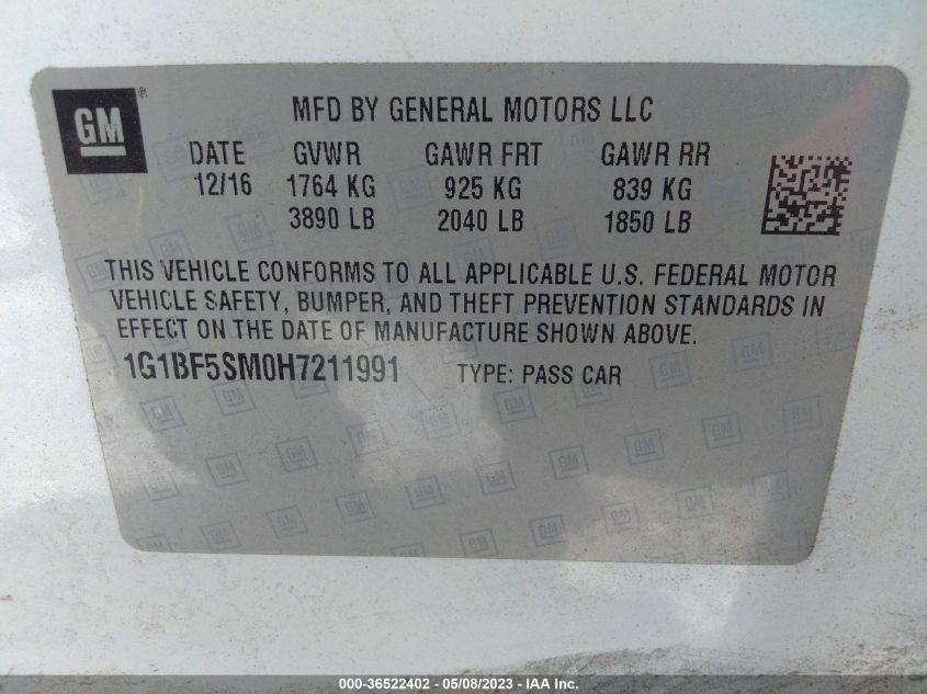 2017 CHEVROLET CRUZE PREMIER - 1G1BF5SM0H7211991