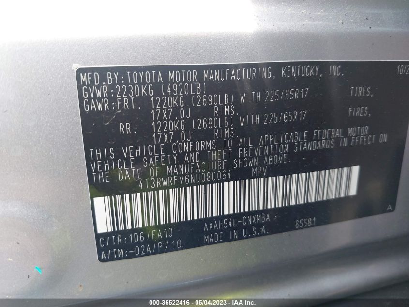2022 TOYOTA RAV4 HYBRID XLE - 4T3RWRFV6NU080064