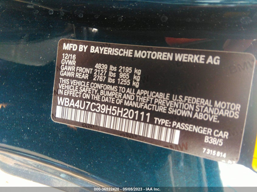 VIN WBA4U7C39H5H20111 2017 BMW 4 SERIES 430I