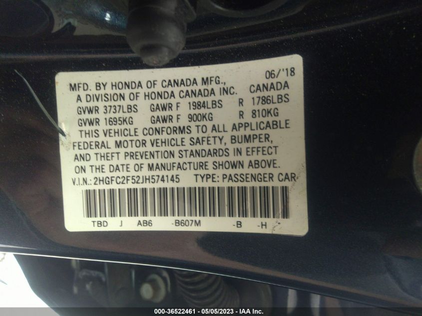 2018 HONDA CIVIC SEDAN LX - 2HGFC2F52JH574145