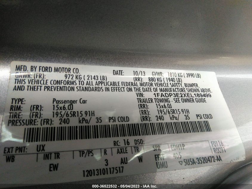 2014 FORD FOCUS S - 1FADP3E2XEL189499