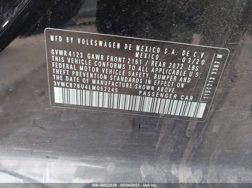 VIN 3VWCB7BU4LM052245 2020 VOLKSWAGEN JETTA S/SE/R-LINE