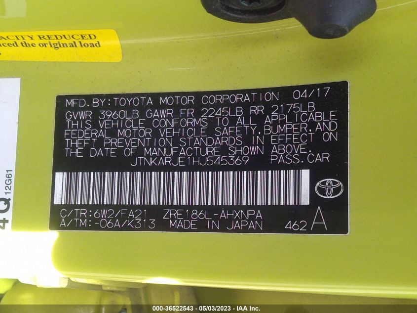 2017 TOYOTA COROLLA IM - JTNKARJE1HJ545369