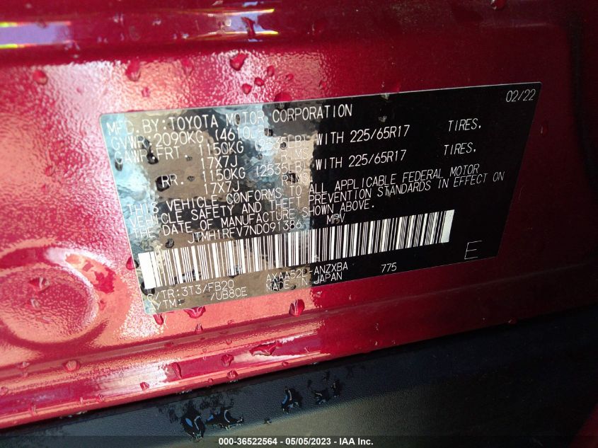 2022 TOYOTA RAV4 LE - JTMH1RFV7ND091386
