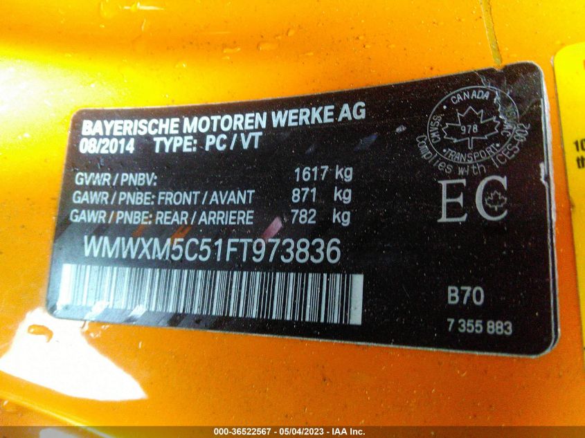 2015 MINI COOPER HARDTOP - WMWXM5C51FT973836