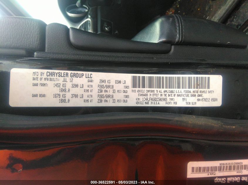 2013 JEEP GRAND CHEROKEE LAREDO - 1C4RJFAG6DC502065