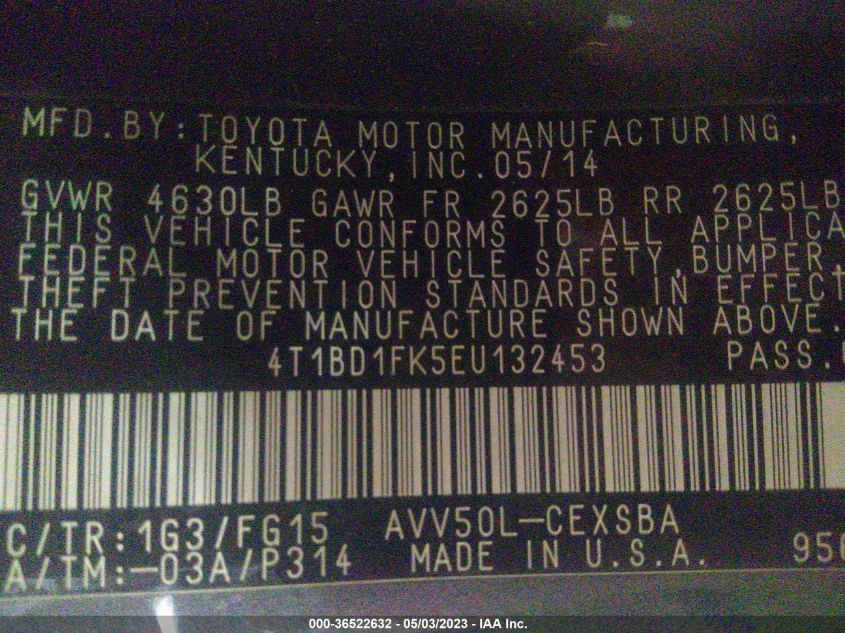 2014 TOYOTA CAMRY HYBRID LE/XLE/SE LIMITED EDITION - 4T1BD1FK5EU132453