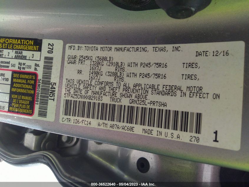 2017 TOYOTA TACOMA SR5/TRD SPORT - 5TFAZ5CNXHX029183