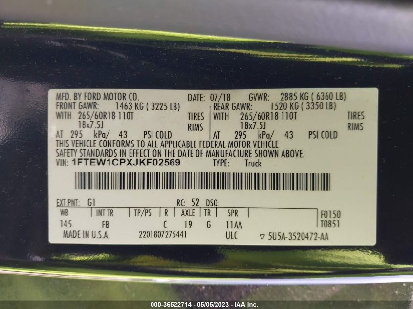2018 FORD F-150 XL/XLT/LARIAT - 1FTEW1CPXJKF02569