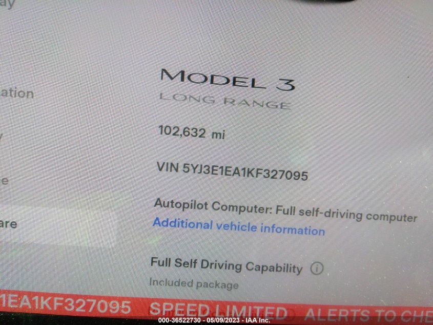 2019 TESLA MODEL 3 LONG RANGE - 5YJ3E1EA1KF327095