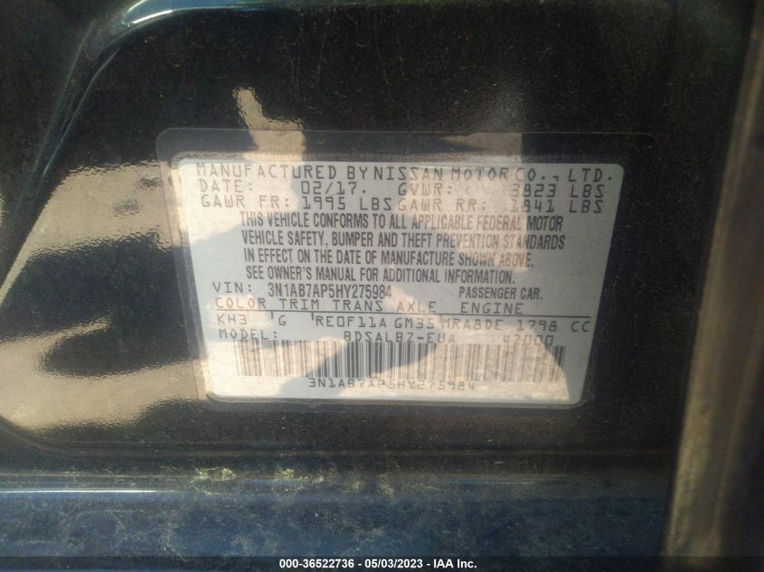 2017 NISSAN SENTRA S - 3N1AB7AP5HY275984