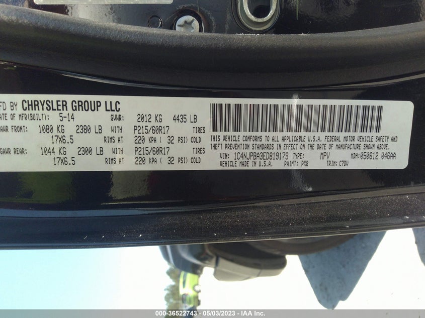 JEEP PATRIOT 2014 VIN 1C4NJPBA3ED819179