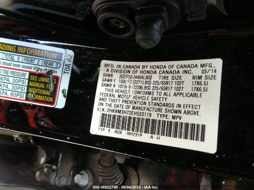 2014 HONDA CR-V EX-L - 2HKRM3H72EH533119
