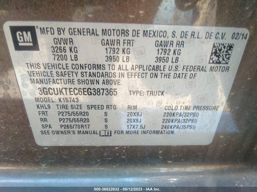 2014 CHEVROLET SILVERADO 1500 HIGH COUNTRY - 3GCUKTEC6EG387365