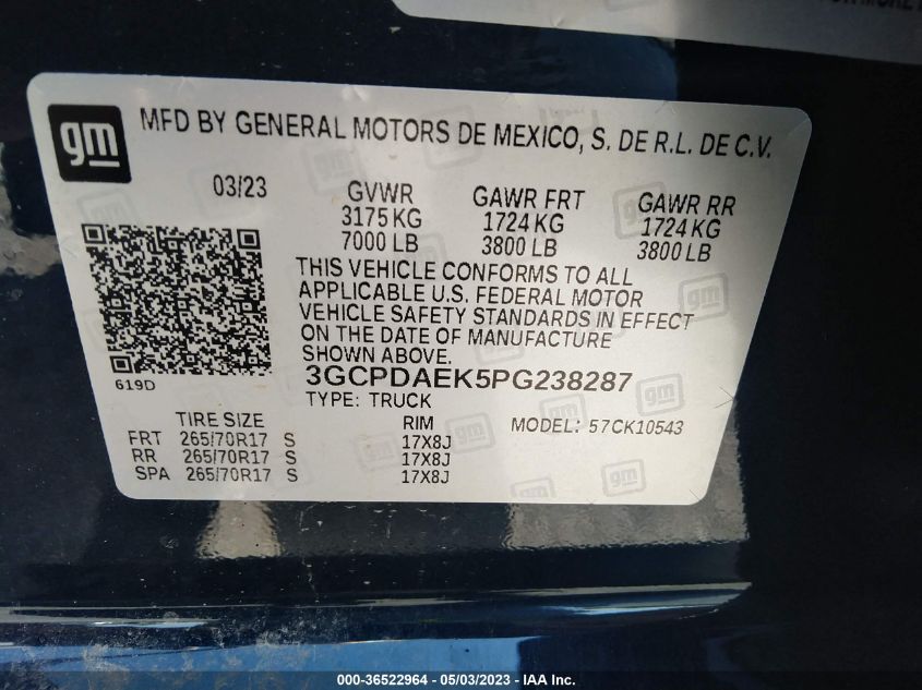 2023 CHEVROLET SILVERADO 1500 WORK TRUCK - 3GCPDAEK5PG238287