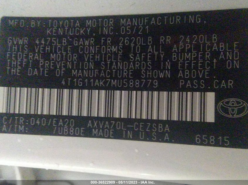 2021 TOYOTA CAMRY SE - 4T1G11AK7MU588779