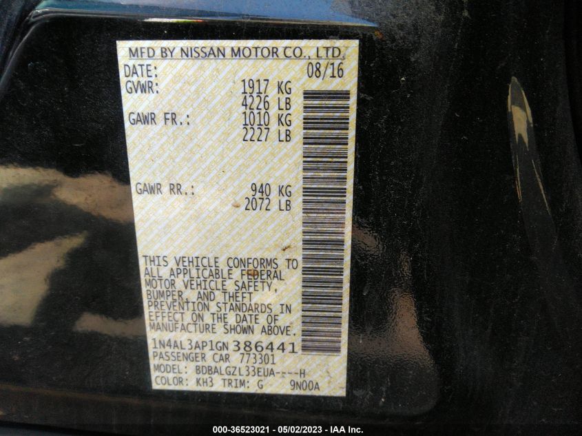 2016 NISSAN ALTIMA 2.5 S - 1N4AL3AP1GN386441