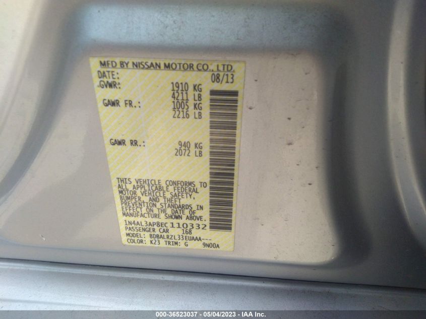 2014 NISSAN ALTIMA 2.5 S - 1N4AL3AP8EC110332