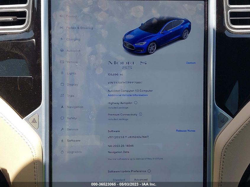 2015 TESLA MODEL S KWH BATTERY - 5YJSA1H17FFP75897