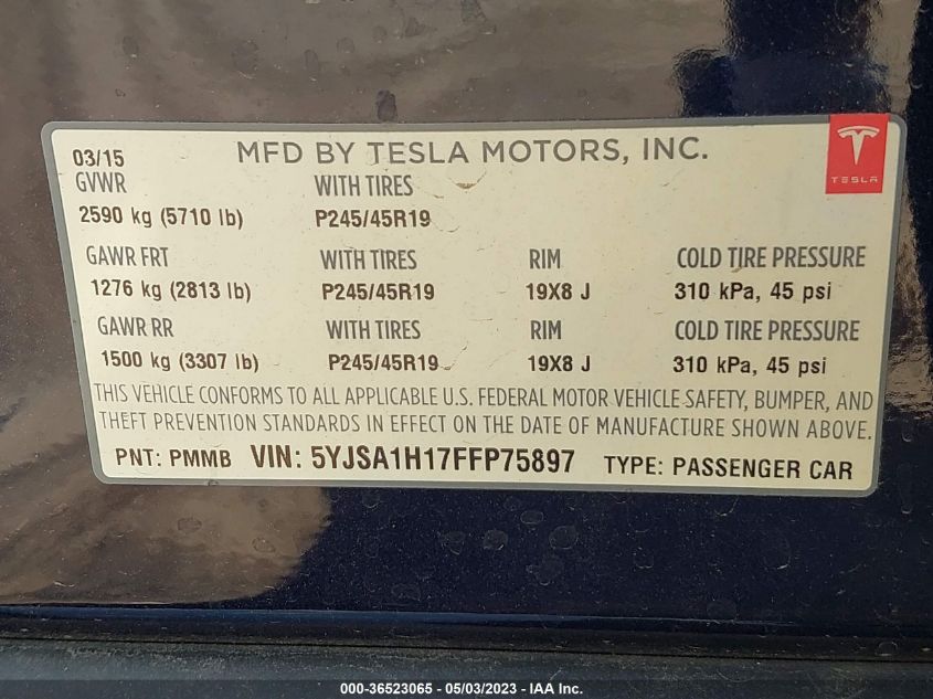 2015 TESLA MODEL S KWH BATTERY - 5YJSA1H17FFP75897