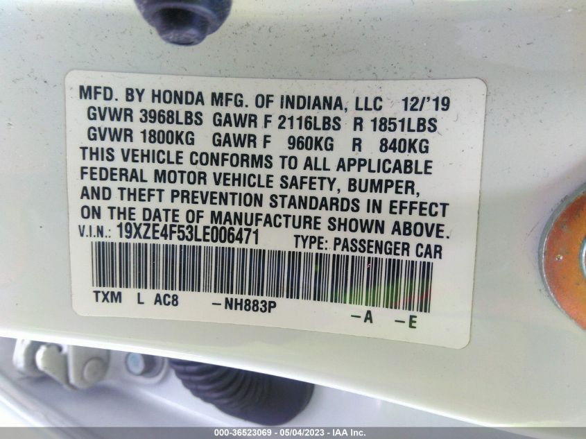 2020 HONDA INSIGHT EX 19XZE4F53LE006471