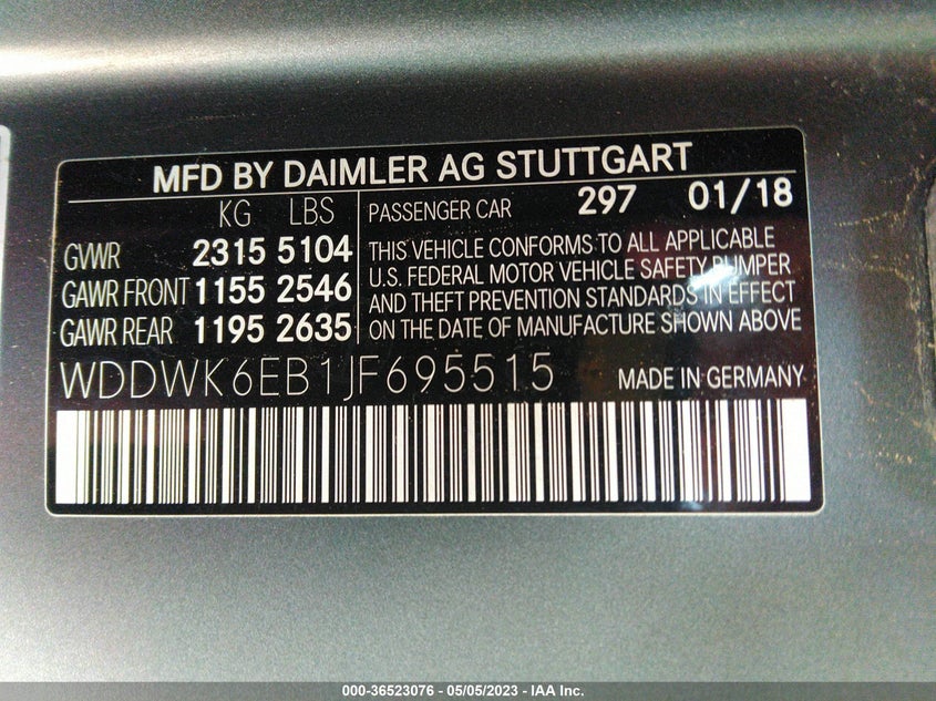 VIN WDDWK6EB1JF695515 2018 MERCEDES-BENZ C-CLASS AMG C 43