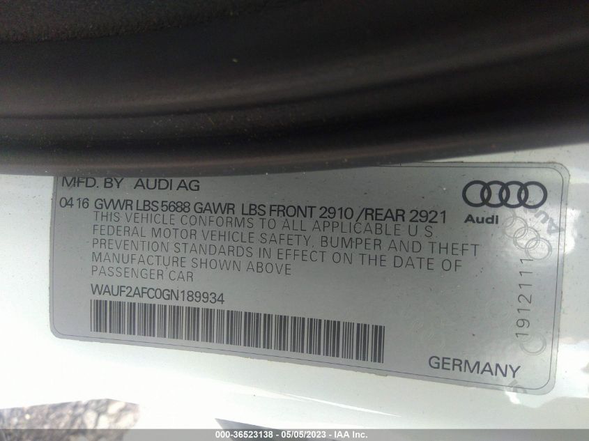 2016 AUDI S6 PREMIUM PLUS - WAUF2AFC0GN189934