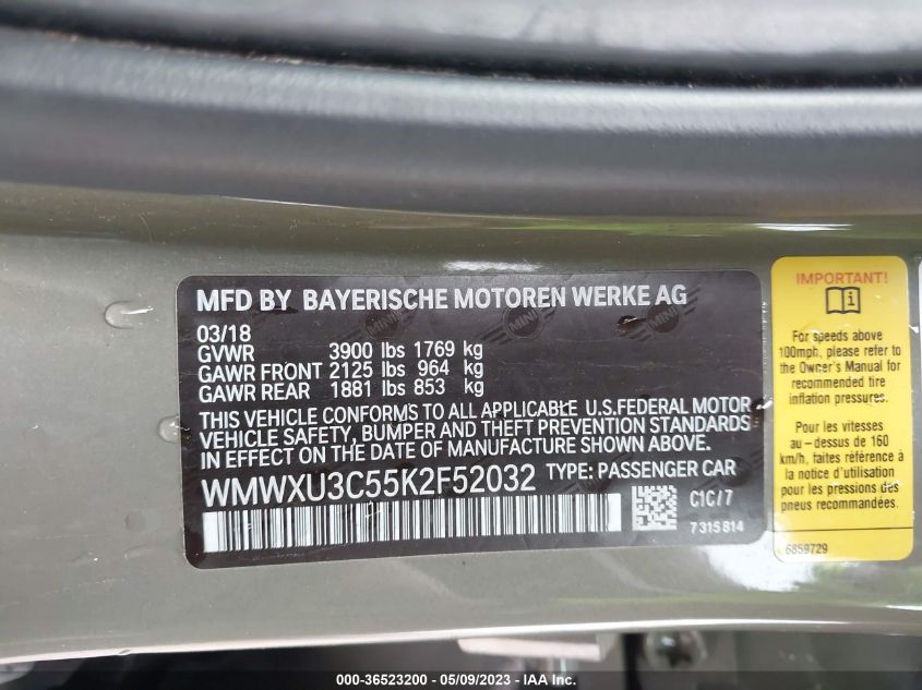 2019 MINI HARDTOP 4 DOOR COOPER S WMWXU3C55K2F52032