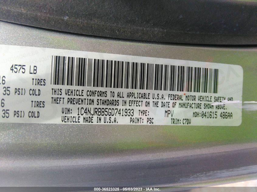 2016 JEEP PATRIOT SPORT - 1C4NJRBB5GD741933