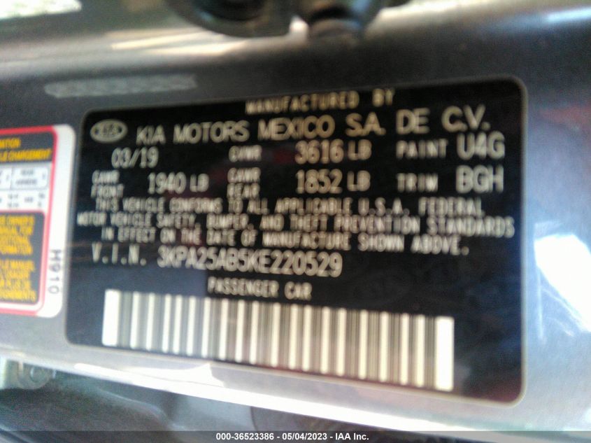 2019 KIA RIO 5-DOOR S 3KPA25AB5KE220529