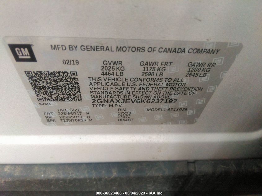 2019 CHEVROLET EQUINOX LT - 2GNAXJEV6K6237197