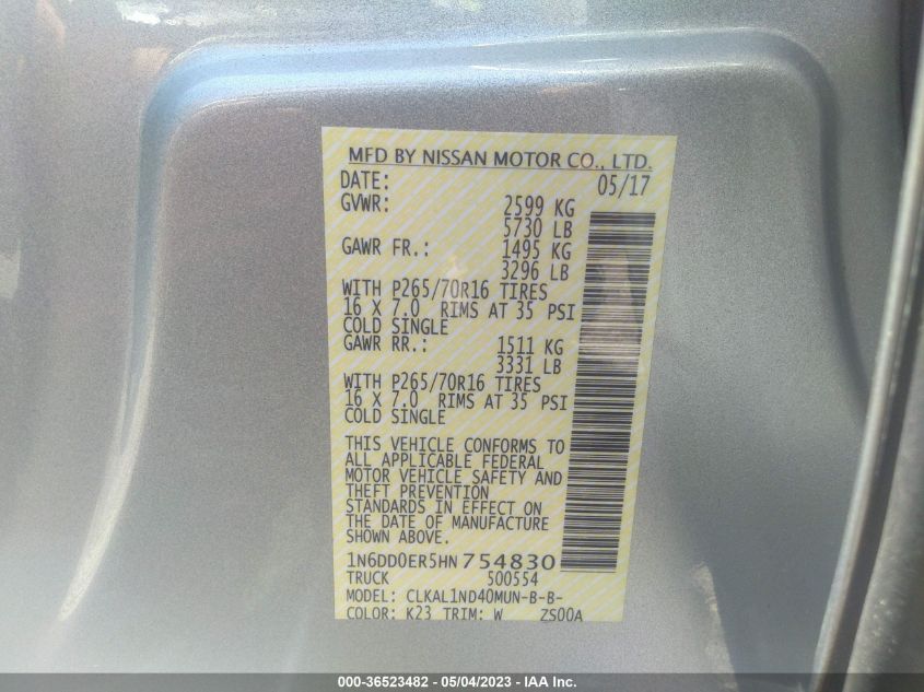 2017 NISSAN FRONTIER S - 1N6DD0ER5HN754830