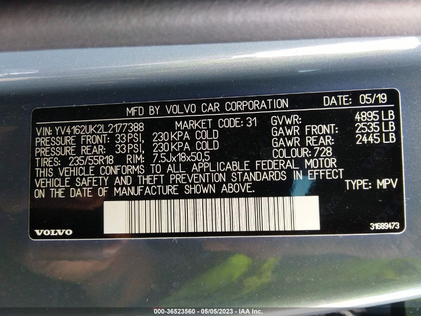2020 VOLVO XC40 MOMENTUM YV4162UK2L2177388