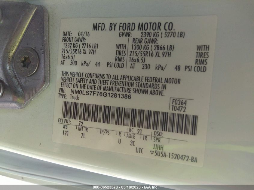 2016 FORD TRANSIT CONNECT XLT - NM0LS7F76G1281386