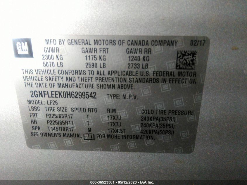 2017 CHEVROLET EQUINOX LS - 2GNFLEEK0H6299542