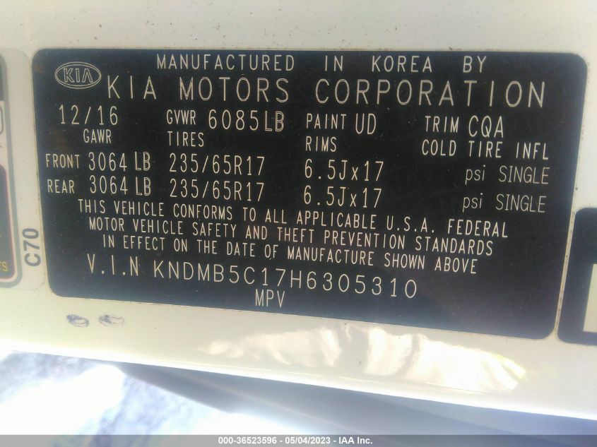 2017 KIA SEDONA LX - KNDMB5C17H6305310