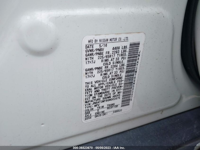2016 NISSAN ROGUE SV - JN8AT2MT6GW002875