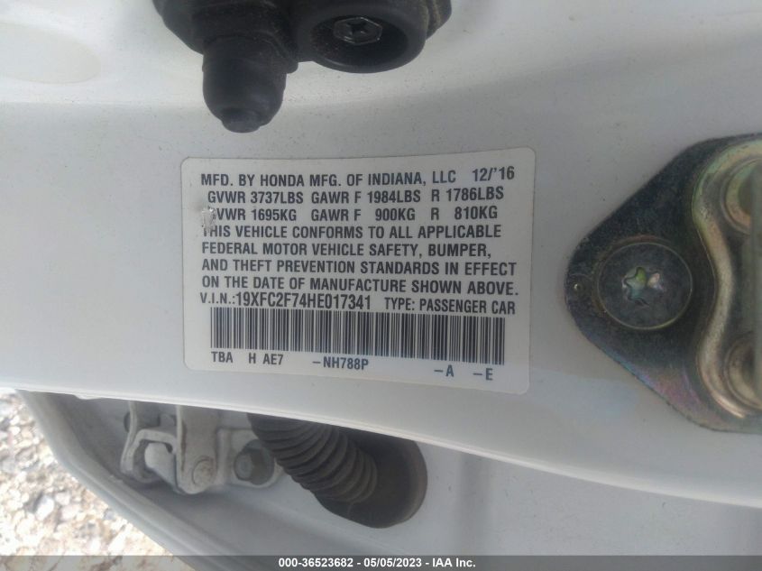 2017 HONDA CIVIC SEDAN EX - 19XFC2F74HE017341