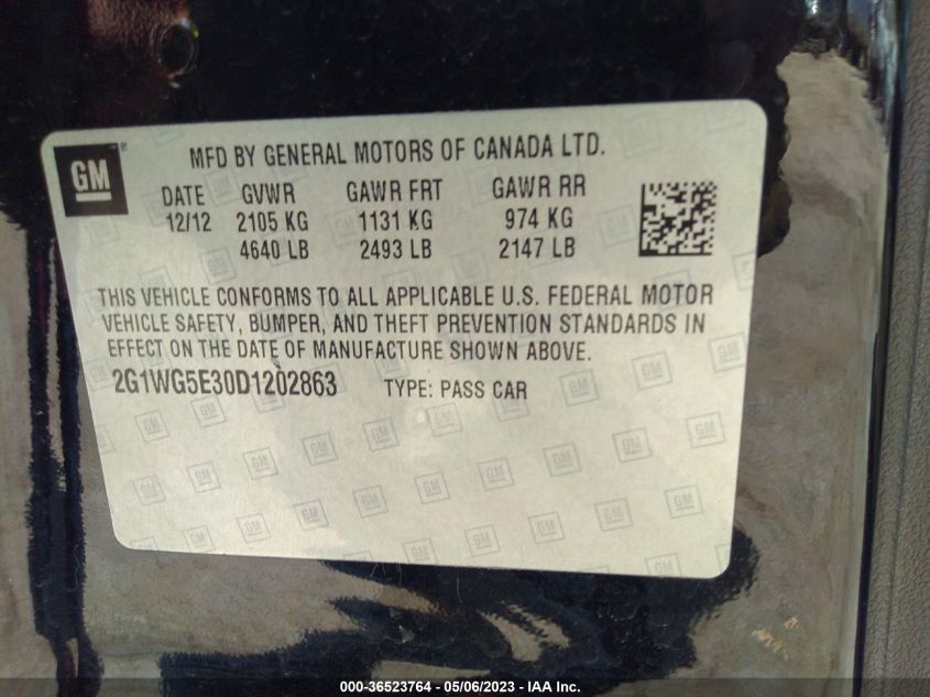 2013 CHEVROLET IMPALA LT - 2G1WG5E30D1202863