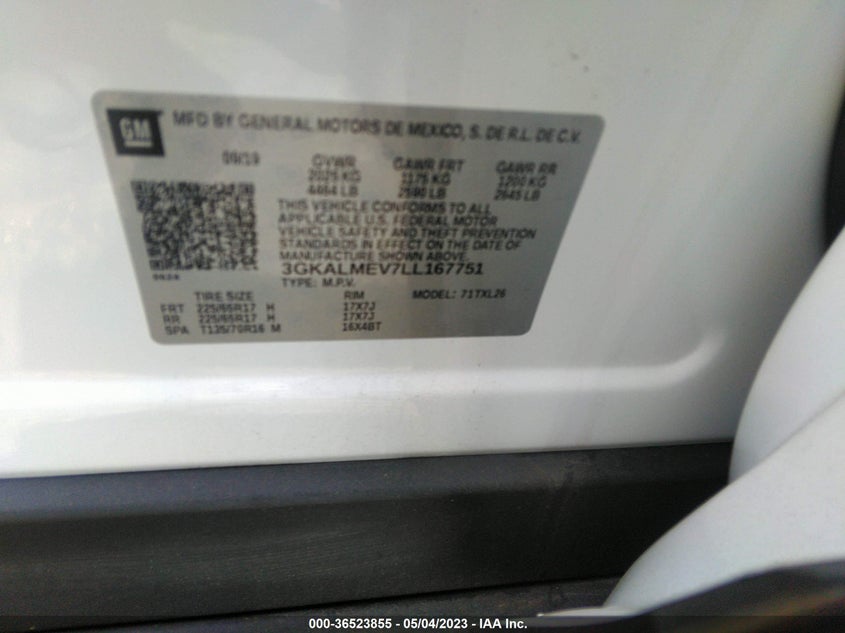 VIN 3GKALMEV7LL167751 2020 GMC TERRAIN SLE