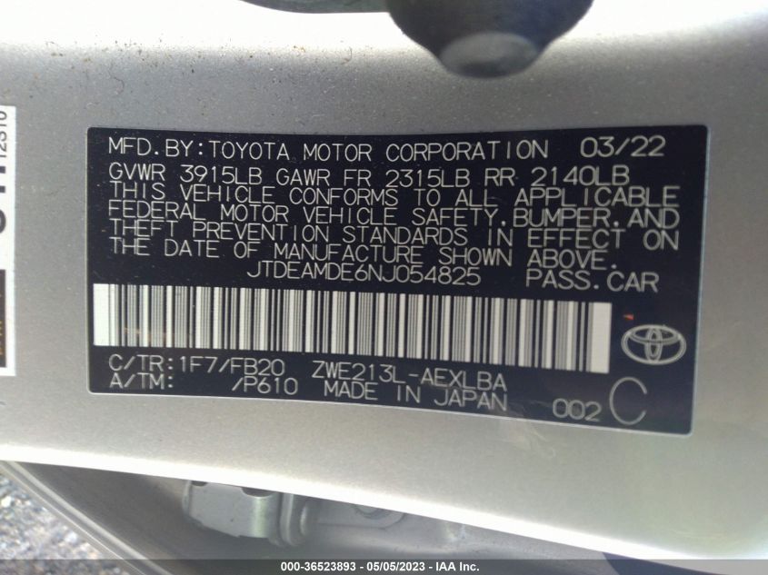 2022 TOYOTA COROLLA HYBRID LE - JTDEAMDE6NJ054825