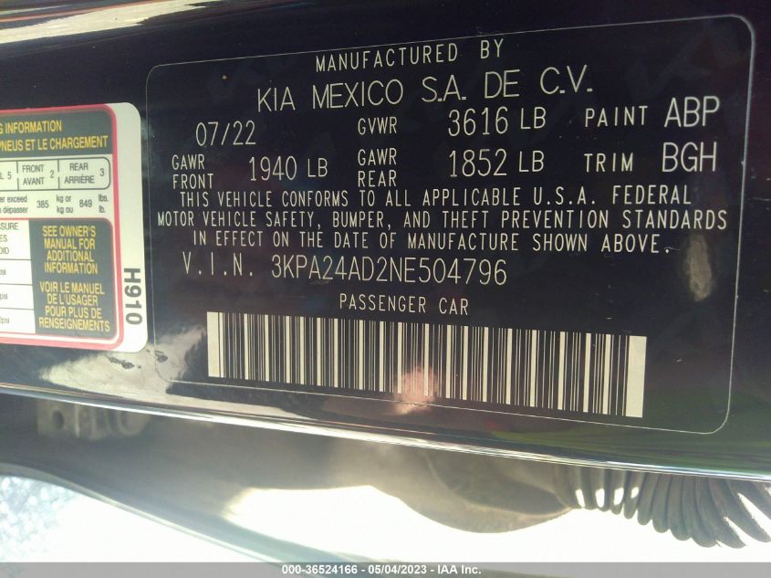 2022 KIA RIO S - 3KPA24AD2NE504796