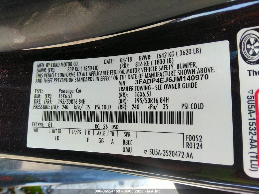 2018 FORD FIESTA SE - 3FADP4EJ6JM140970